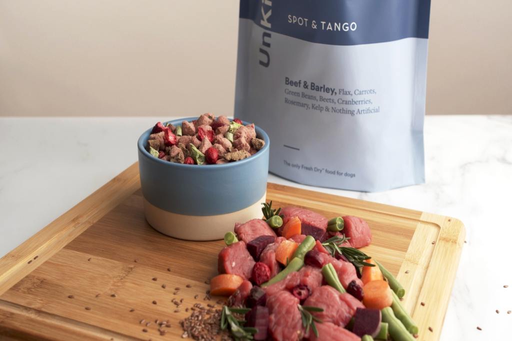 spot & tango unkibble with raw chicken and veggie ingredients