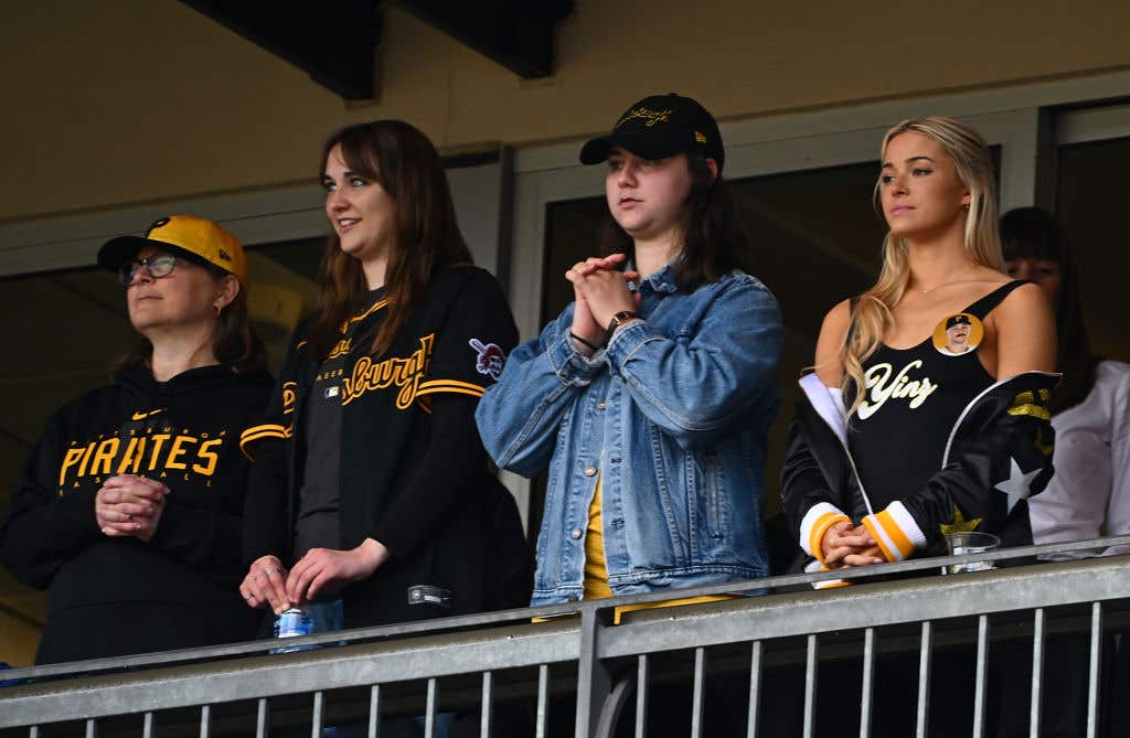 Livvy Dunne and friends cheering on Paul Skenes at a Pittsburgh Pirates game. MLB Star Paul Skenes Has Major Boyfriend Energy In Livvy Dunne's Video