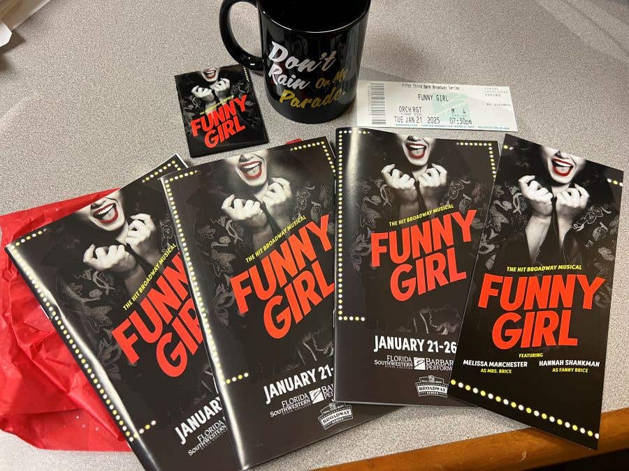 A row of playbills for Funny Girl opens in Fort Myers