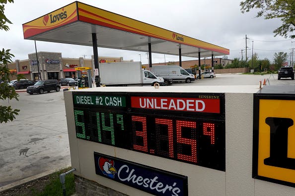 Gas prices are displayed at a Loves gas station