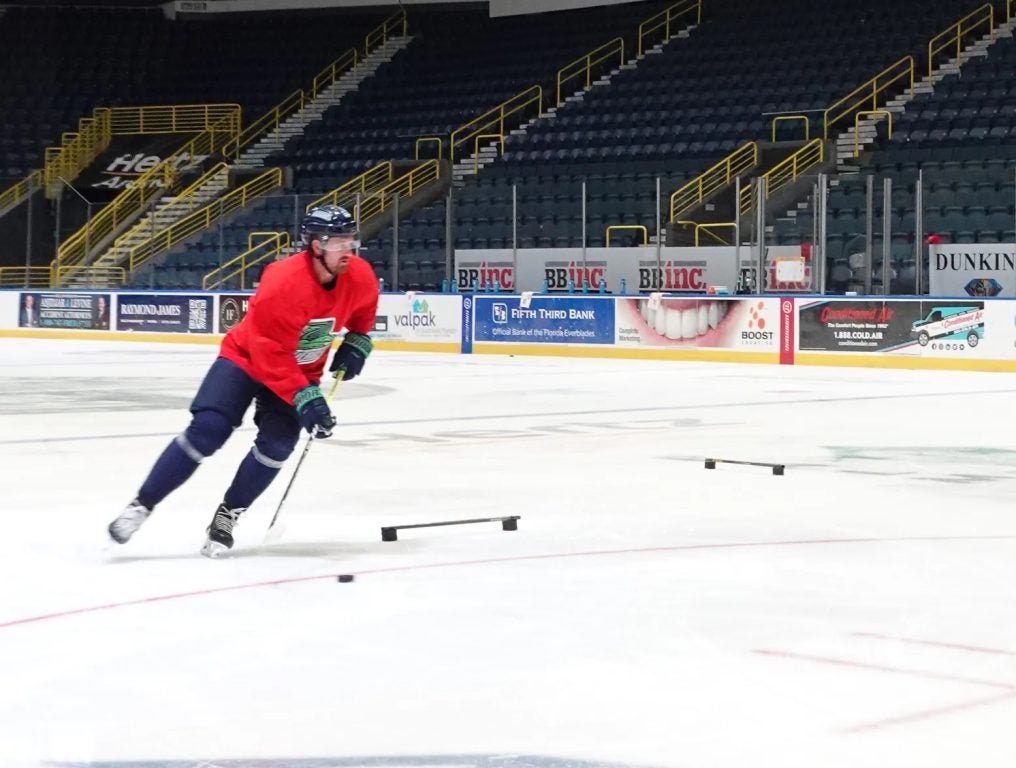 Everblades player participating in morning skate on 5/3/2024.