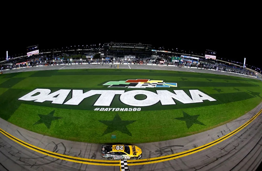 Christopher Bell, driver of the #20 DEWALT/Interstate Batteries Toyota, drives after the NASCAR Cup Series Bluegreen Vacations Duel #2 at Daytona International Speedway on February 15, 2024 in Daytona Beach, Florida. (Photo by James Gilbert/Getty Images)