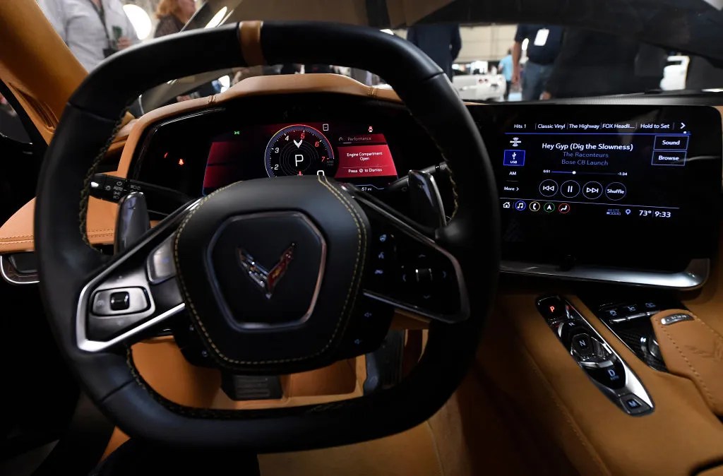 The dashboard of the  mid-engine C8 Corvette Stingray.